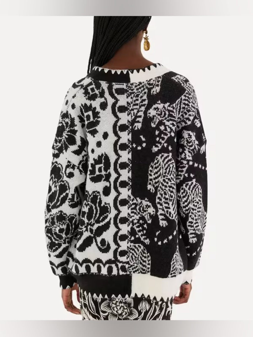 Farm Rio Black & White Mixed Striped Tigers Buttoned Knit Cardigan NWT - Picture 3 of 6